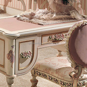 Mesa y silla de madera maciza para niños, Muebles personalizados, dormitorio europeo, rosa, tallado, pintado a mano - Product Image 3