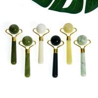 Bâtonnet de massage portable en jade naturel vert, boule sphérique en cristal pour le visage et le contour des yeux