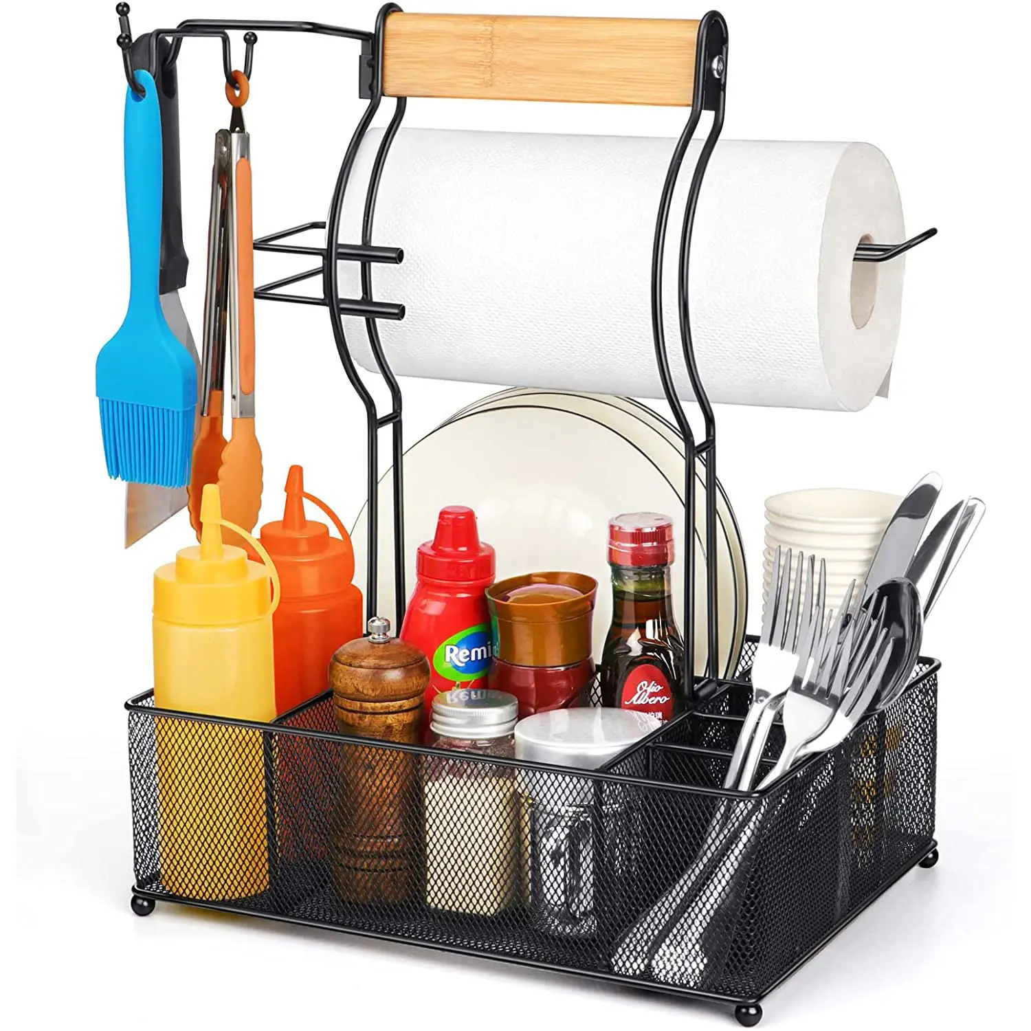 Outdoor Picnic Grill Utensil Caddy BBQ Organizer for Outdoor Grilling Camping Caddy with Paper Towel Holder