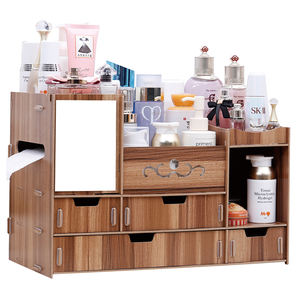 Wooden DIY Cosmetic Makeup Storage Organizer W/ <strong>Mini</strong> Swan Love Makeup Mirror Organizer Case, 4 Big <strong>Drawers</strong> - Product Image 5