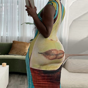 Mujeres moda sin mangas impreso Bodycon Tank Midi vestido <span class=keywords><strong>2022</strong></span> Primavera Verano ropa artículos al por mayor - Product Image 4