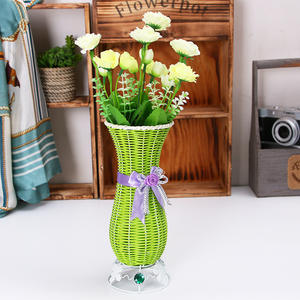 Maceta de flores secas de ratán de simulación de plástico con lazo colorido simple creativo barato de alta calidad - Product Image 5