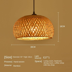 Lampada a Sospensione in Rattan Intrecciato a Mano Ecologica, Illuminazione Moderna per Soffitto, Lampadario in Bambù per Casa e Ristorante - Product Image 3