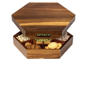 Juego de bandejas de madera Zemtac, bandeja hexagonal compartimentada de madera de acacia con tapa para la hora del té - Product Image 5