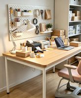 Bureau d'étude moderne blanc pour la maison, avec pieds en métal et surface en bois, gain de place, multifonctionnel, pour l'écriture et l'ordinateur, idéal pour la chambre.