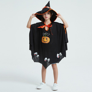 Capa de <span class=keywords><strong>Bruja</strong></span> de Halloween para Niños con Sombrero y Estampado de Calabaza, Conjunto de Disfraz para Cosplay y Fiestas Temáticas - Product Image 5