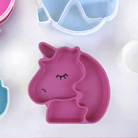 Assiette en silicone pour bébé licorne, plateau d'alimentation divisé, sans BPA, avec ventouse, assiette à dîner pour enfants
