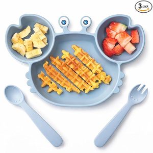 Platos de Silicona con Succión para Bebés y Niños Pequeños, Diseño Dividido, Juego de Cuchara y Tenedor, Libre de BPA, Platos y Utensilios para la Hora de Comer de los Niños - Product Image 1