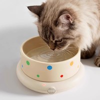Bol chauffant manuel en céramique à pois à température constante pour animaux de compagnie, trois réglages ajustables, dispositif d'alimentation et d'abreuvement pour chat en hiver