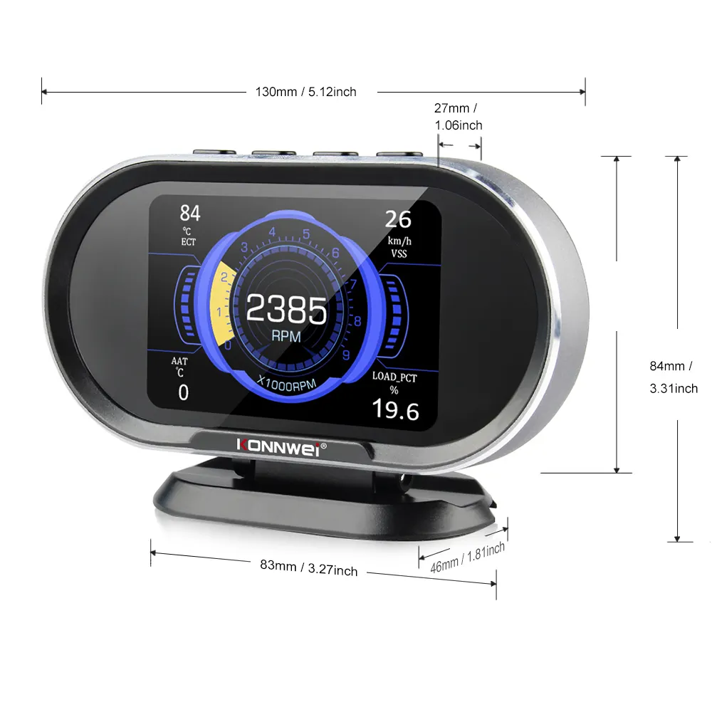 2in1 tachimetro HUD misuratore automatico di sicurezza calibro Auto KONNWEI KW206 OBD2 Scanner diagnostico in russo inglese spagnolo