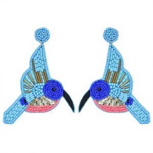 Boucles d'oreilles pendantes uniques en forme de fleur, perles rouges, bleues et blanches, style bohème, bijoux de fête pour femmes, accessoire de mode - Product Image 3