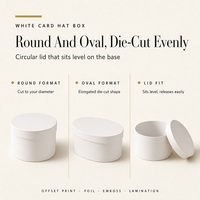Boîte à chapeau personnalisée en carton blanc certifié FSC, format sur mesure, ronde, avec pelliculage mat et estampage à chaud doré, pour emballage floral