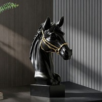 Statue de tête de cheval en résine, sculpture de cheval avec bridon noir, blanc et doré, décoration de bureau, ornement pour la maison, cadeau pour père, aîné