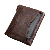 Dompet kulit asli pria, kapasitas besar ritsleting dompet saku koin pemblokiran RFID dompet koboi untuk pria