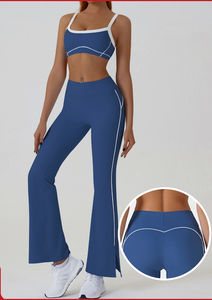 Bra Paired With Line Flared Pants for Outdoor Running, Yoga <strong>Clothes</strong>, Color Blocked Sports Suit for <strong>Women</strong> - Product Image 2