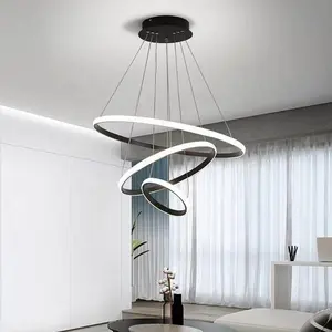 Kroonluchter Verlichting Moderne Studeerkamer Woonkamer Keuken Hoog Plafond Hangend Dimbaar 3 Cirkel Ring Led Hanglampen