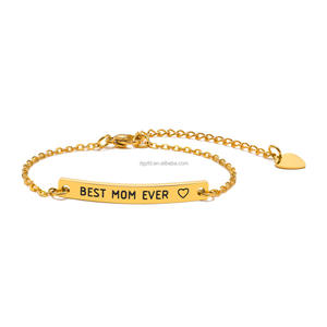 Bracelet <span class=keywords><strong>Gravure</strong></span> Meilleure Maman Jamais Gravé Bar Bracelet Personnalisé en Acier Inoxydable Or 18K <span class=keywords><strong>Gourmette</strong></span> Bracelet Personnalisé - Product Image 2