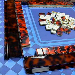 Ensemble complet de 160 tuiles de mahjong entièrement conformes aux règles standard américaines, motif Lotus Blanc et Tortue, ensemble de mahjong - Product Image 1