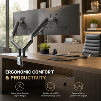 Station de travail à double écran pour bureau, un support, deux bras côte à côte, 2 à 18 kg, 17 à 49 pouces, hauteur 150 à 500 mm, bras de moniteur