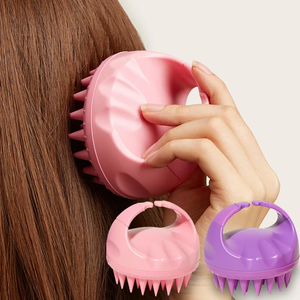 Brosse à shampooing portable en silicone naturel, ronde, douce, pour le massage du cuir chevelu et du corps, peigne de bain et de douche - Product Image 4