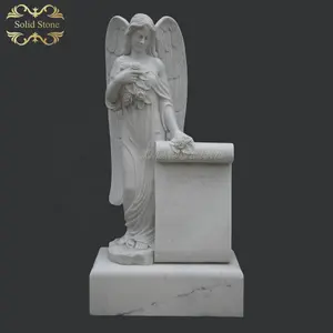 새로운 사용자 정의 하이 퀄리티 독특한 디자인 손 조각 흰색 천연 대리석 날개 천사 묘비