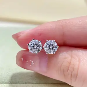 أقراط رأس دائرية من المويسانيتي موديل S925 بمسمار مستدير 1CT 0.5CT فاخرة من ألماس موديل VVS للرجال والنساء