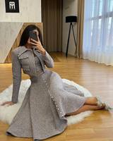 LM A265 Ensemble Manteau d'Hiver Femme Tendance, Costume Robe Courte Ajustée Élégante et Chaude, Hauts Longs – Collection Habillée Coupe Slim Ultra Tendance