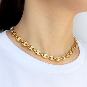 Colliers et Bracelets Chaîne Grains <span class=keywords><strong>de</strong></span> <span class=keywords><strong>Café</strong></span> en Acier Inoxydable Bijoux Inaltérables Plaqué <span class=keywords><strong>Or</strong></span> 18 Carats pour Hommes et Femmes - Product Image 2