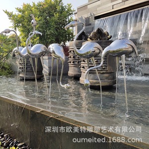 Sculpture de flamant rose en acier inoxydable, finition miroir, décoration artistique pour l'extérieur, à poser au sol - Product Image 2