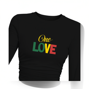 Camiseta de Manga Larga de Punto para Mujer con Estampado de Reggae One Love, Estilo Y2K, Cuello Redondo, Manga Larga, Mezcla de Spandex y Poliéster, para Todas las Temporadas - Product Image 1