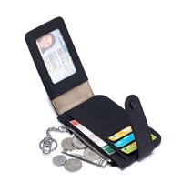 Tempat kartu ramping kulit asli uniseks, dompet sarung kartu kredit ID Bisnis Mewah Logo kustom dengan gantungan kunci dan dompet koin