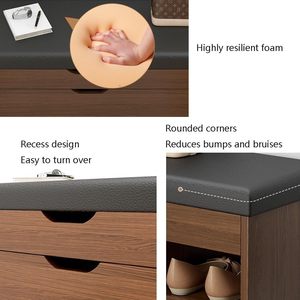 <span class=keywords><strong>Banco</strong></span> de zapatos de madera con compartimento oculto y cojín acolchado, <span class=keywords><strong>banco</strong></span> de almacenamiento de zapatos de 3 niveles con cajón abatible blanco - Product Image 6