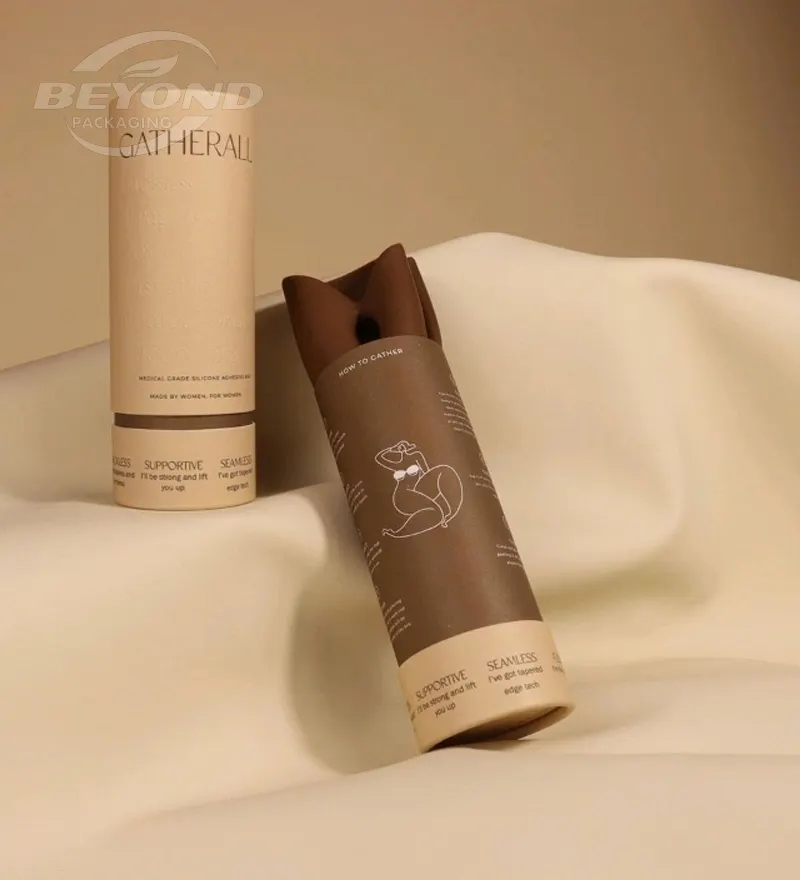 Recycled Round Cylinder Kraft Cardboard Gift Paper Tube Packaging With Exposed Inner Tube for Underwear/Clothing