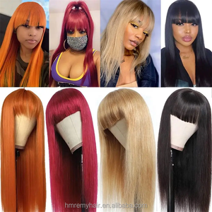 Perruques brésiliennes Remy en cheveux humains lisses et soyeux de 24 pouces avec frange intégrale cousue à la machine, sans colle et couleur naturelle - Product Image 6