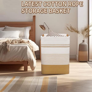 Large 85L Modern Multi-purpose <strong>Laundry</strong> <strong>Hamper</strong> Handles Decorative Storage Woven Basket <strong>White</strong> Jute Cotton Rope 17x13.8x22inch for - Product Image 4