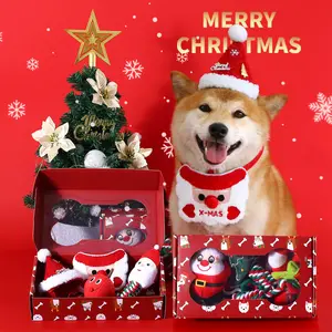 Pet Dog Christmas Gift Box Hat bib Plush Sound making Festival Rope Toy Apple Set Elderly Tree Gift