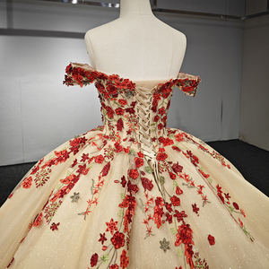 Robes de soirée de luxe magnifiques couleur champagne, avec fermeture éclair rouge, appliqués, dos nu, fleurs brodées, robe de bal faite à la main 6662 - Product Image 3