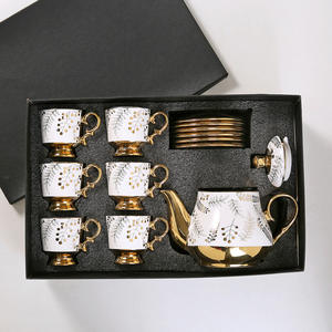 Ensemble de café et de thé en céramique écologique classique doré arabe avec tasses en porcelaine, soucoupe, théière 110 ml, boîte cadeau 13 pièces - Product Image 3