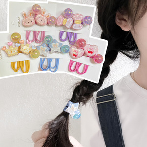 2 Pièces Élastiques à Cheveux Nouveaux Designs Mignons Motif Dessin Animé, Haute Élasticité, pour Filles, avec Fleurs, Ours et Perles, Accessoires pour Cheveux de Bébé - Product Image 2