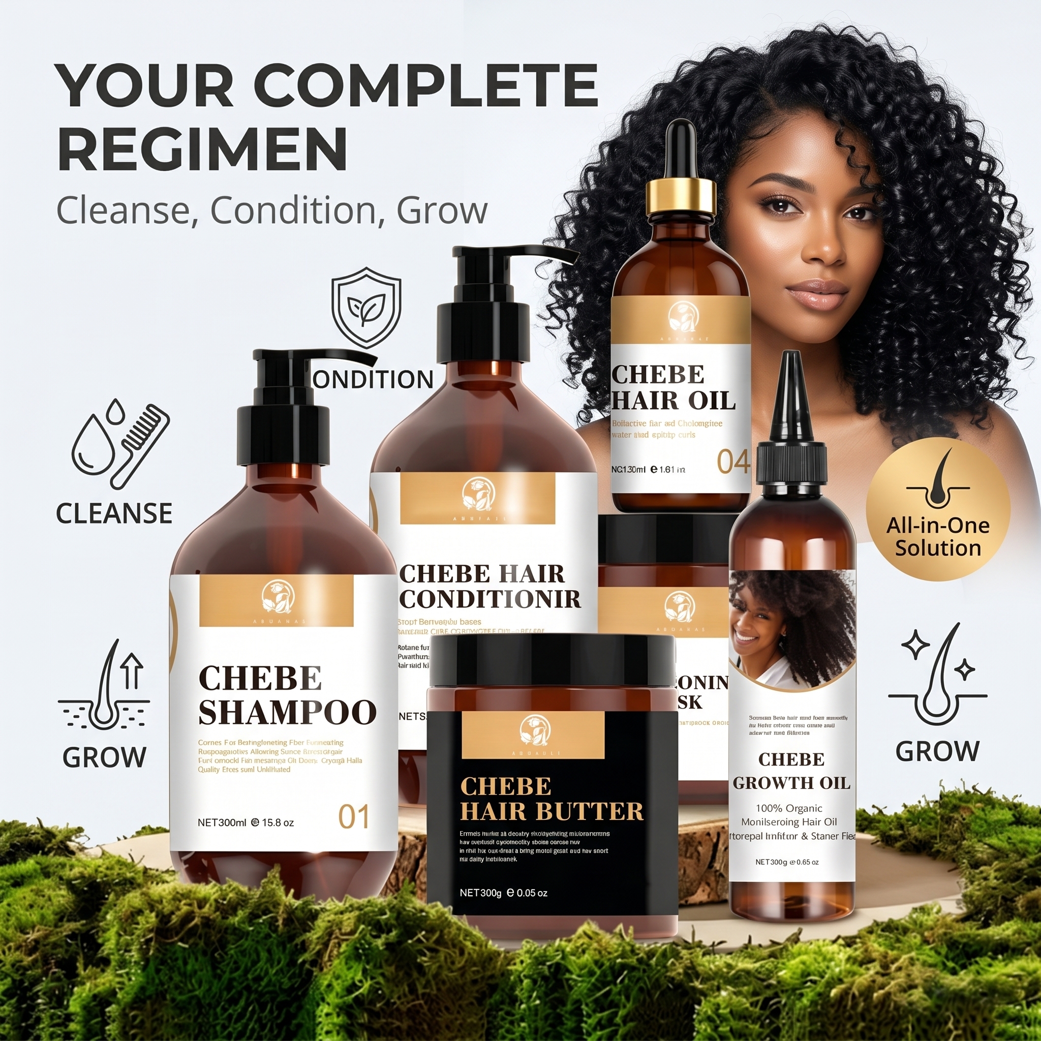 Chebe Set Hair Care Growth Kit Customized Private Label Natural Shampoo Conditioner Growth Spray Oil Hair-Loss Prevention
