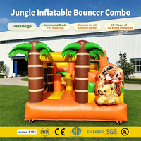 Château gonflable commercial en PVC sur le thème du safari animalier avec toboggan intégré pour enfants de 3 à 12 ans, idéal pour les jardins.