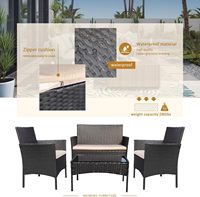 Ensemble de canapés en rotin imperméable moderne pour l'extérieur, table basse en verre trempé, mobilier 4 pièces pour patio, jardin, balcon, hôtel, parc