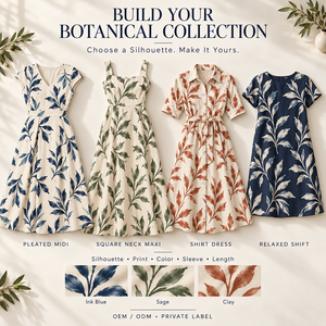 Vestido Midi Personalizado OEM para Mujer con Estampado de Hojas en Acuarela, Escote en V, Diseño de Retrato Repetido, Paleta de Colores, Ideal para Encontros y Eventos, Marca Privada - Product Image 6