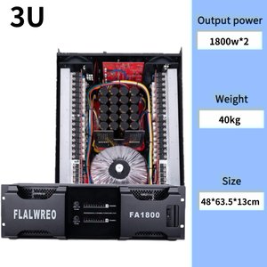 FLALWREO Professional FA1800 Amplificador de potencia de 2 canales de 1800W con carcasa de metal de impedancia de 4Ω y 8Ω para uso en escenario pasivo - Product Image 2