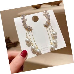 Personality Fashion Design Zircon <b>Earring</b> for Women Light Luxury Celebrity Temperament Tassels Pearl <b>Earring</b> Jewelry - Product Image 5
