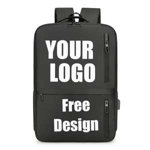 Mochila escolar de poliéster para laptop masculino, mochila para viagem de negócios e roubo com logotipo personalizado à prova d'água