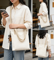 Sac fourre-tout en toile naturelle minimaliste personnalisable - Sac de courses réutilisable écologique avec poche avant pour le bricolage