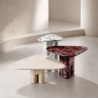 Table d'appoint personnalisée en marbre et travertin avec design en pierres mélangées