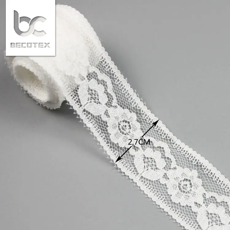Ribete de encaje floral blanco elástico directo de fábrica para decoración de lencería y ropa interior de mujer