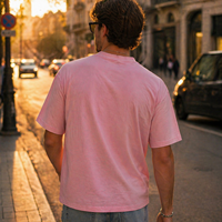 T-shirt rayé en coton épais 300G avec logo personnalisé, coupe classique, style streetwear urbain pour le quotidien et les activités de plein air